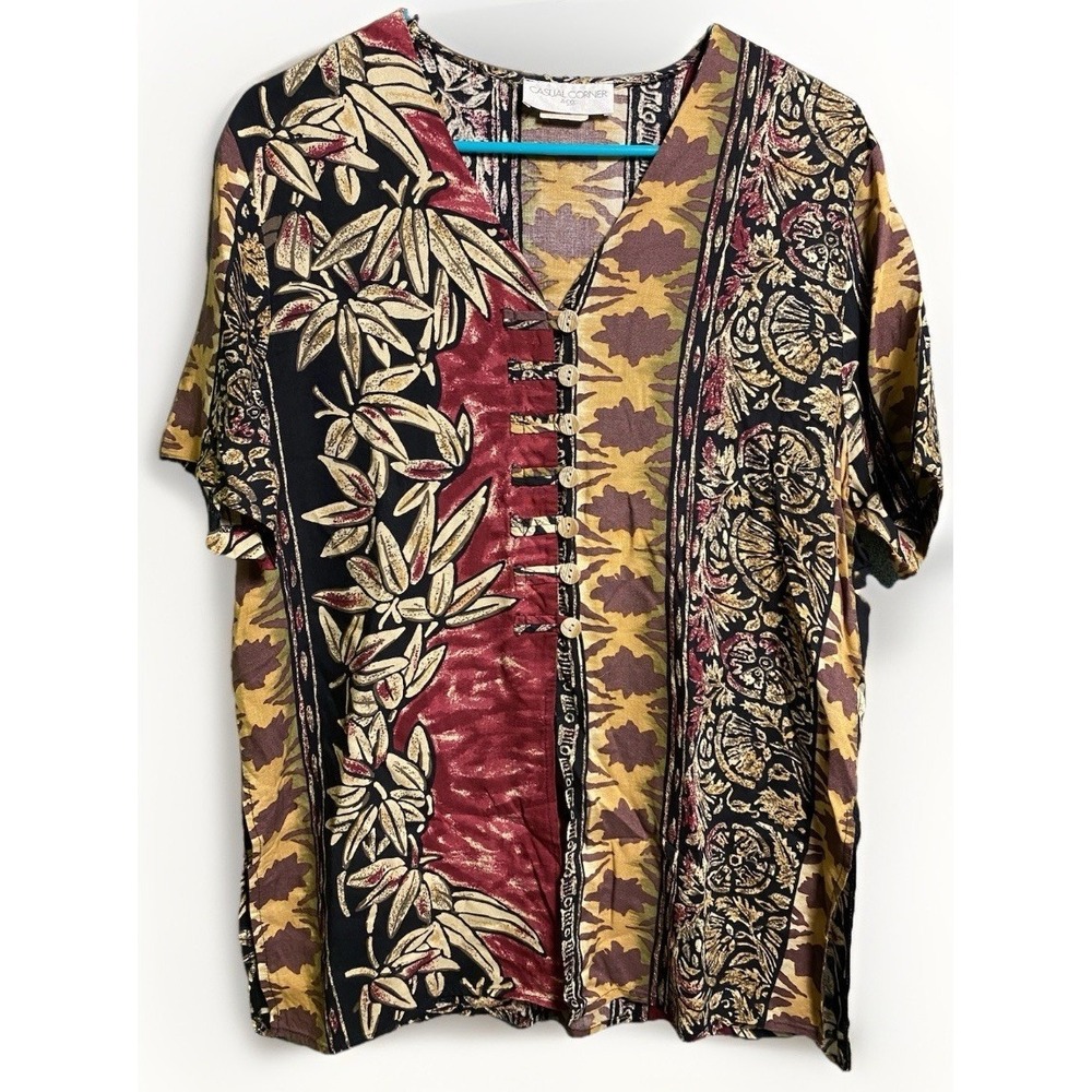 Coastal Floral Batik Casual Corner Womens Shirt Cotton Blend L Multi